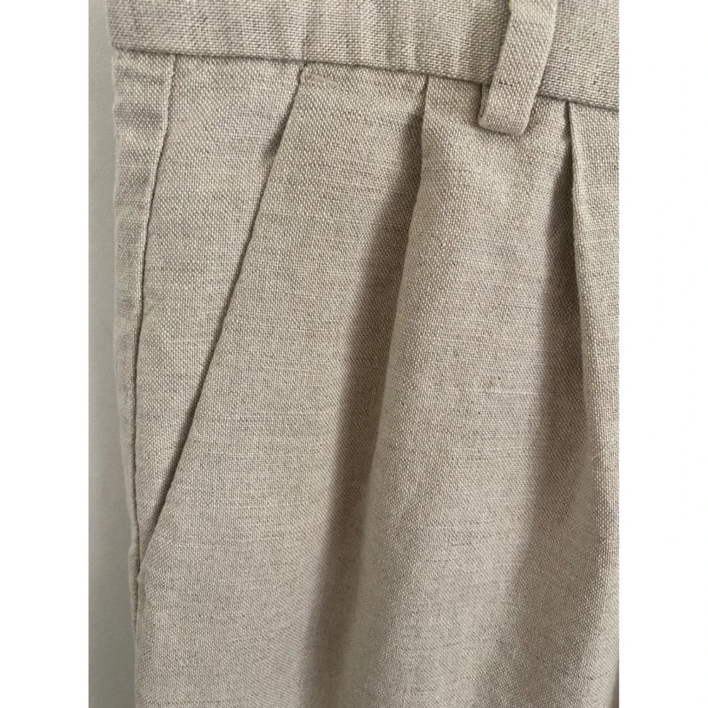 Dockers Premium Mens 34x30 Linen Cotton Blend Pleated Relaxed Fit Pants Khaki‎